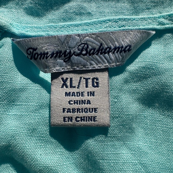 Tommy Bahama 100% Linen Aqua Shift Dress with Frayed Hem - Size XL - Picture 4 of 6